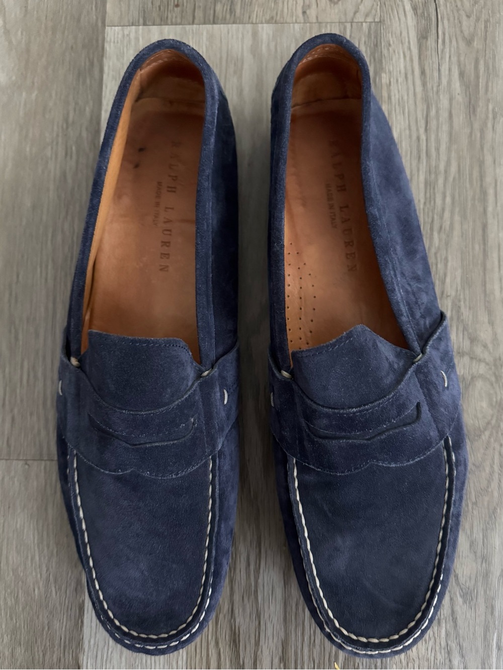 Ralph Lauren Purple Label Made in Italy Navy Suede Driver Loafers Men's 13